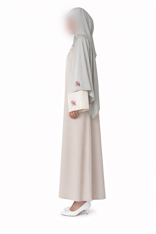 Ensemble Abaya Isya Dusty Pink et Hijab jersey premium satiné Soft Ivory