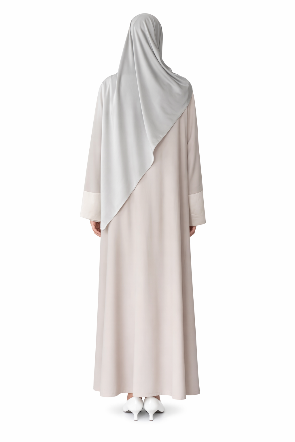 Ensemble Abaya Isya Dusty Pink et Hijab jersey premium satiné Soft Ivory