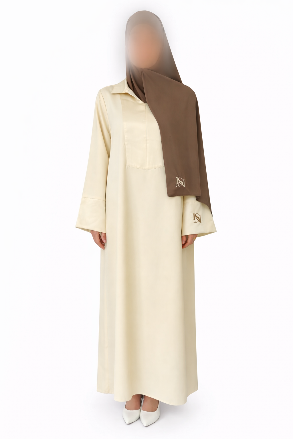 Ensemble Abaya Isya Beige Butter et Hijab jersey premium Taupe Brown