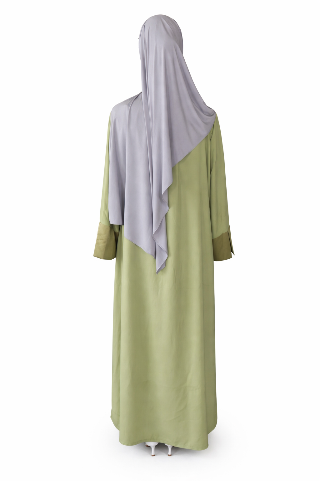 Ensemble Abaya Isya Green et Hijab jersey liquide Pearl Grey